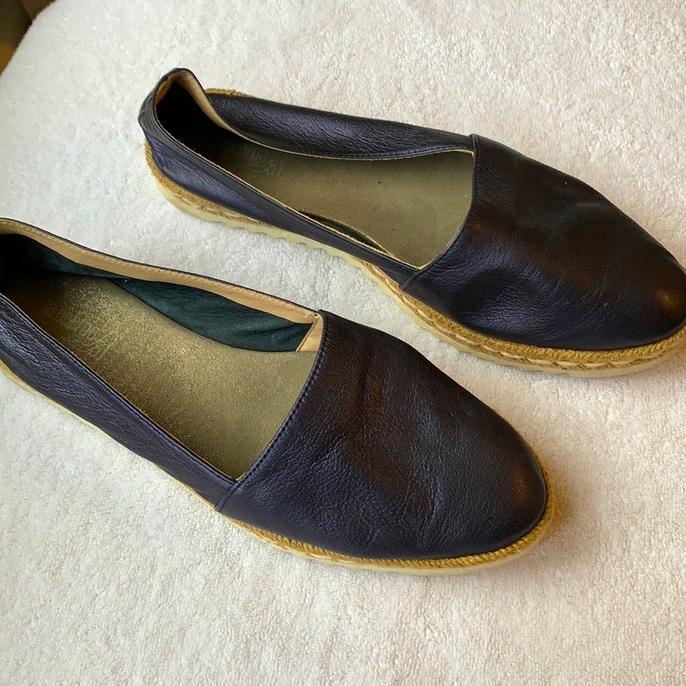 Leather Blue metallic espadrilles.